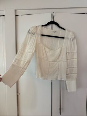 Reformation Ivory Square-Neck Peasant Blouse